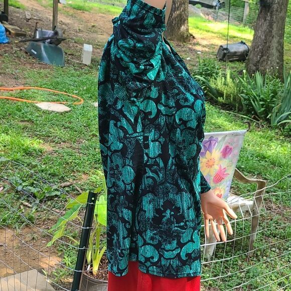 Alfani Emerald Green & Black Floral Ruched V-Neckline Long Sleeve Blouse - Picture 6 of 10